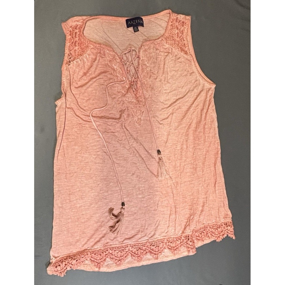 Artesia BoHo Blouse Top Sleeveless Lace Detail Soft Light Pink X Small
